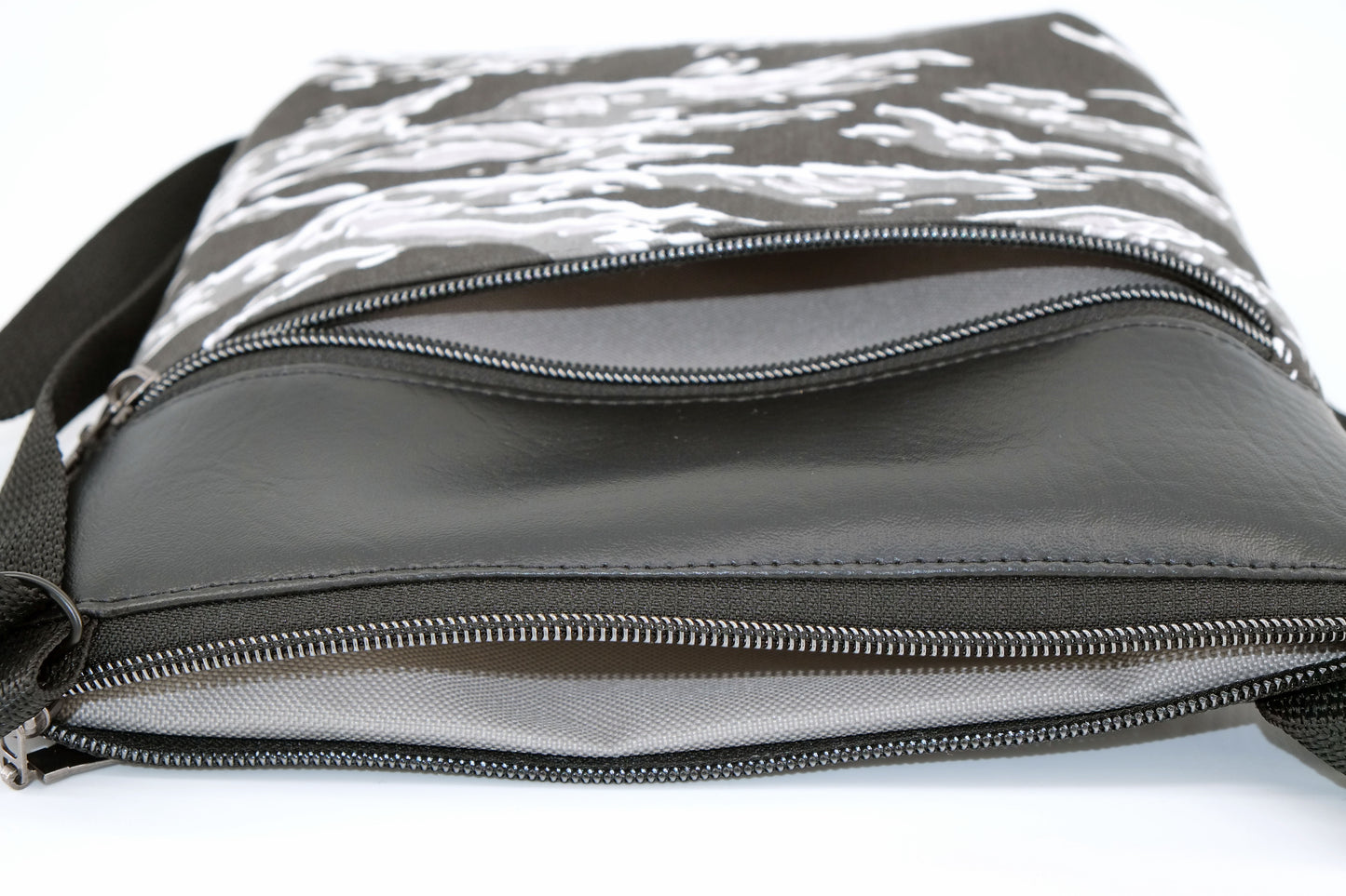 Koda Cross Body Bag - Black Vinyl with Black Camo Panel